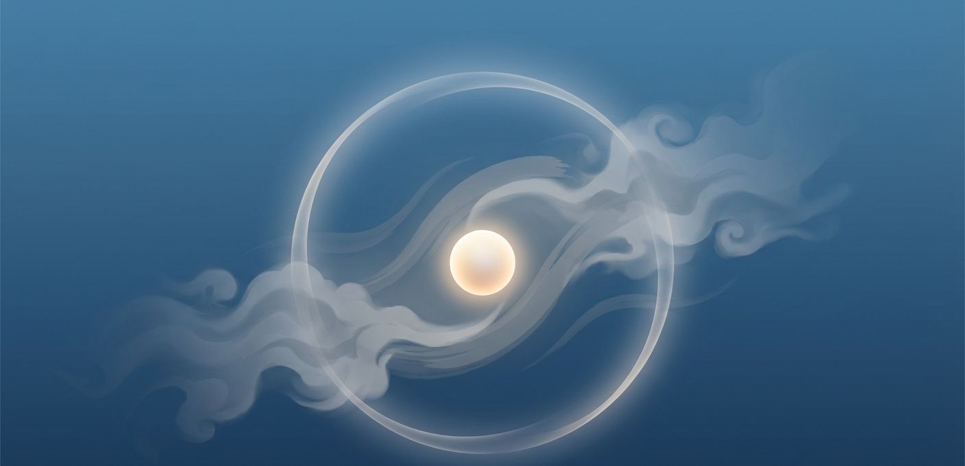 Abstract illustration showing a point of focus creating a ripple that expands into quiet awareness, symbolizing the effortless process of Transcendental Meditation.